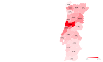 Variação da severidade meteorológica por distrito 2022 face a 2021(DSR máximo acumulado em cada Distrito) (Fonte: estações IPMA)